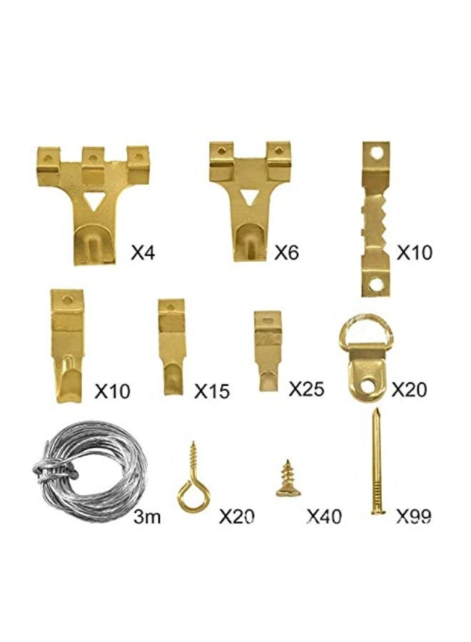 Mordely 250pcs Photo Hanging Hooks Kit, Photo Hanging Tool, Photo Hanging Hardware, Portable Photo Frame Assortment Kit for Frames, Clocks, Mirrors, Artworks - Gold - Image 2